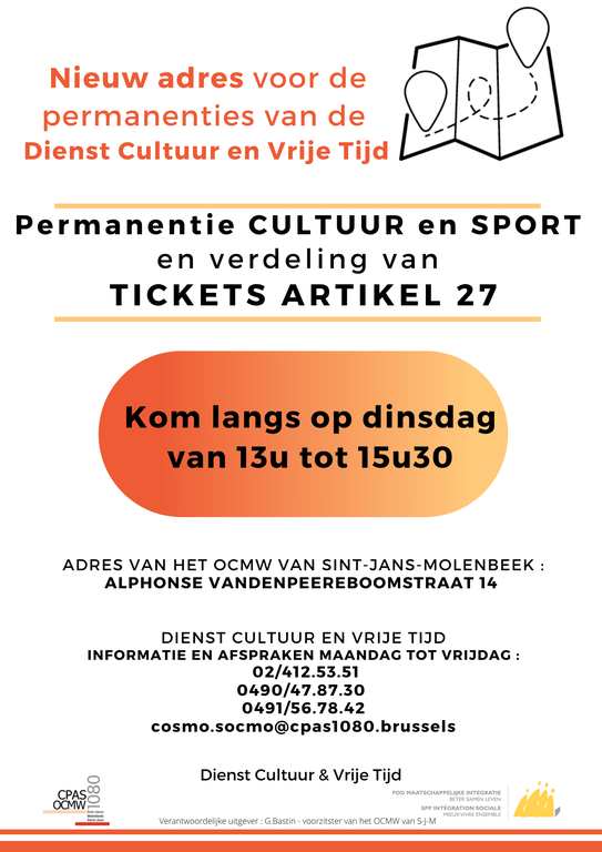 Affiche nieuw adres permanenties Cultuur en Vrije Tijd Affiche nieuw adres permanenties Cultuur en Vrije Tijd
